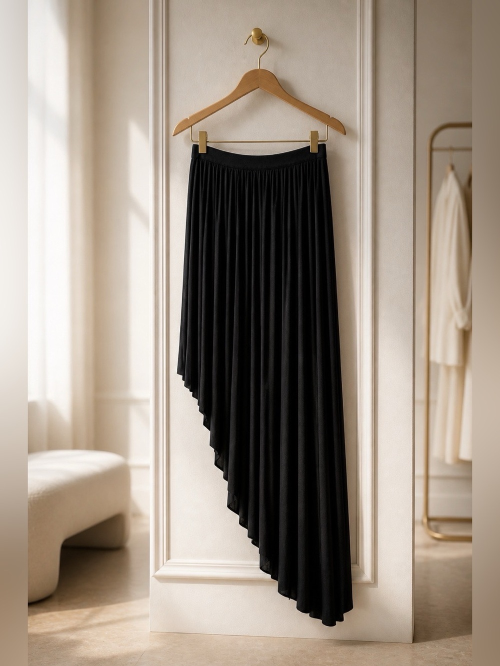 Divided Black Asymmetrical Pleated Skirt